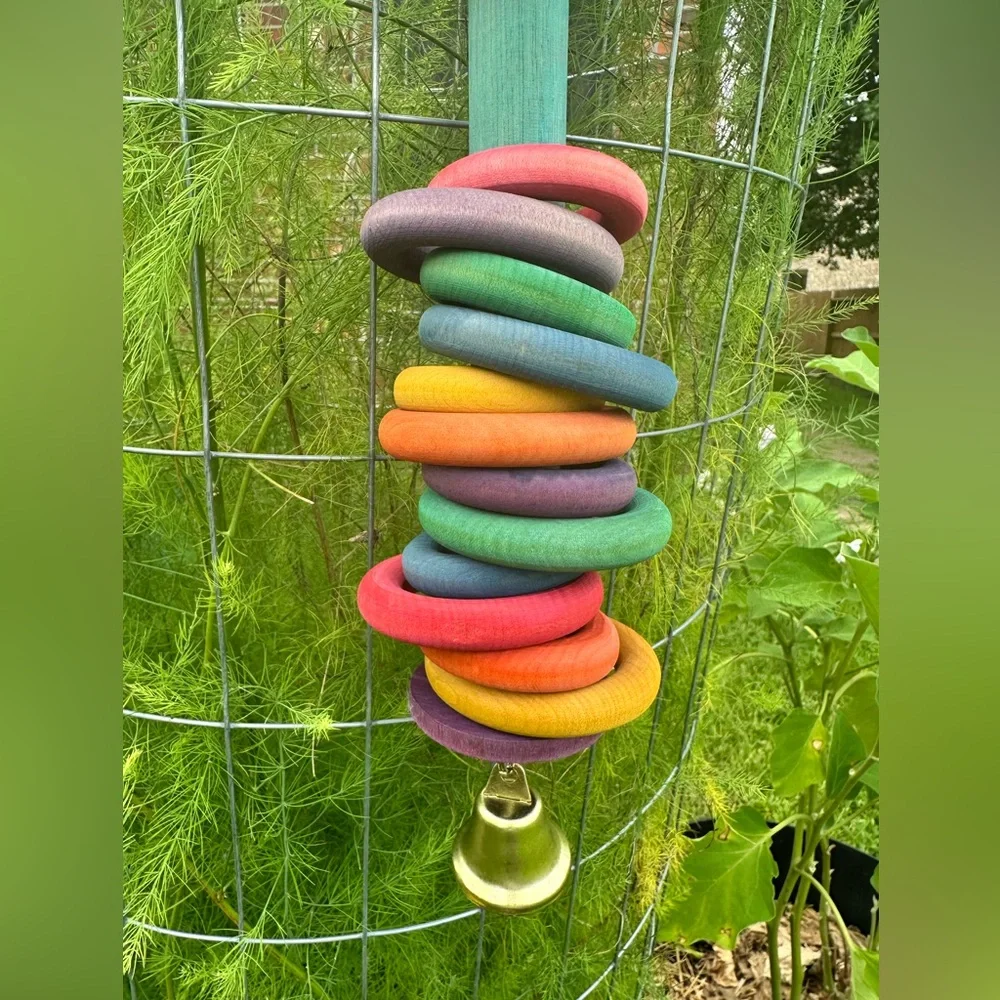 Handmade Multi size Wooden Rings Bird Toy with Bell